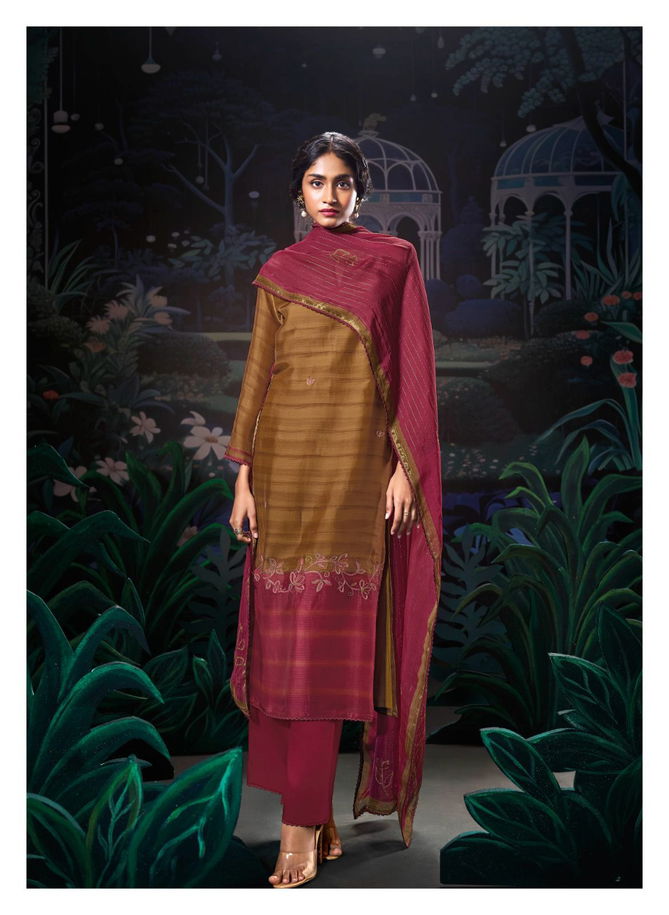 Indie By Ganga Bemberg Silk Satin Printed Embroidery Dress Material Online Wholesale